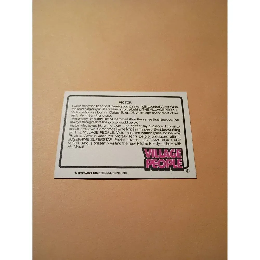 Vintage 1979 Village People Trading Card #7 Disco Era Vintage Music Collectible
